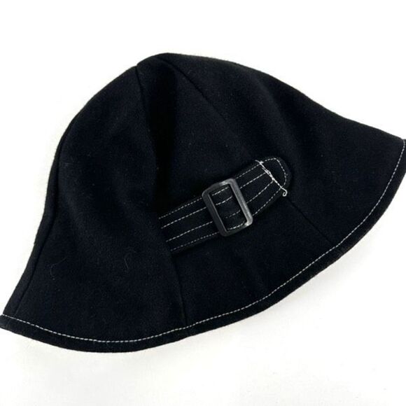 Vintage 40s-50s Wool Black winter Fedora Buckle bucket Hat classic classy style - Picture 2 of 7